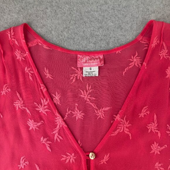 GHOST Pink Floral Blouse Embroidered 3/4 Sleeve Button Front Top Peplum Small - Picture 6 of 12